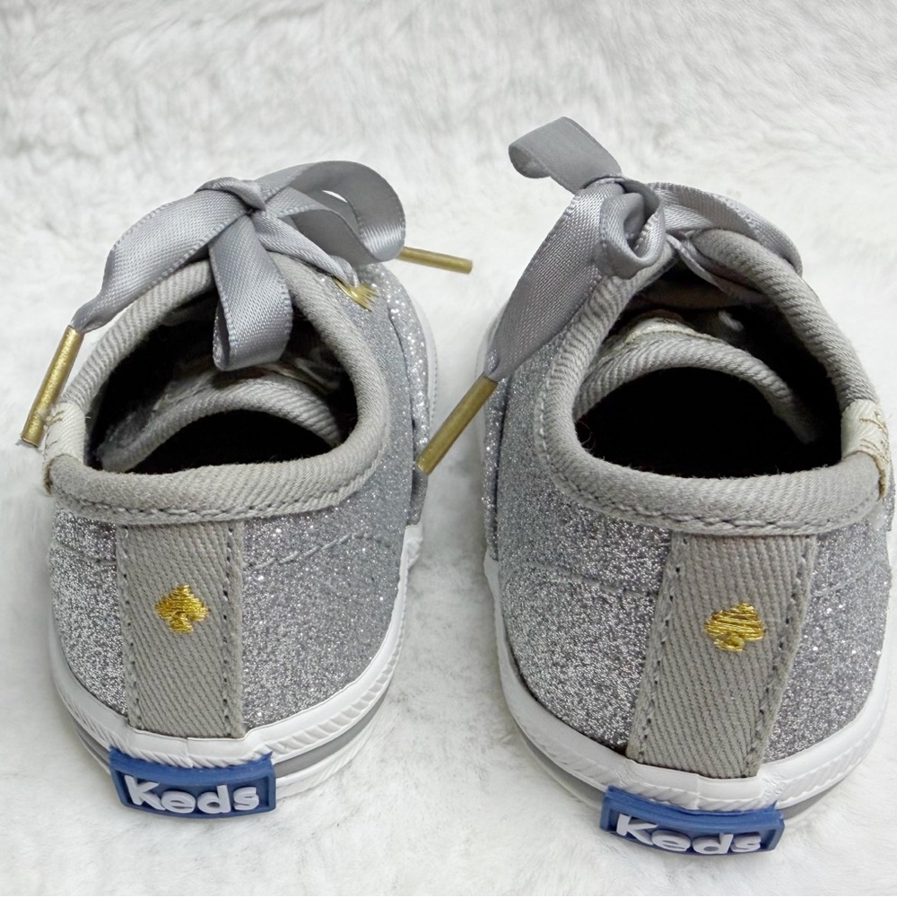 Keds X Kate Spade Baby Girls Champion Silver Glitter Shoes - Picture 2 of 6